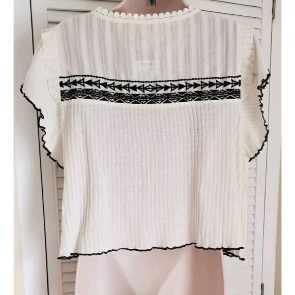 NEW FREE PEOPLE SARAFINA IVORY COMBO EMBROIDERED TASSEL TOP SZ MEDIUM - Picture 7 of 10